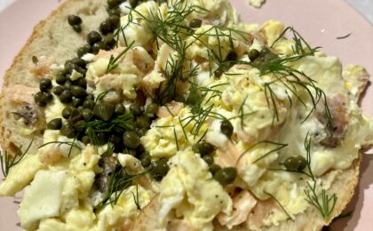 Eggs and Smoked Salmon Open Faced Sandwich