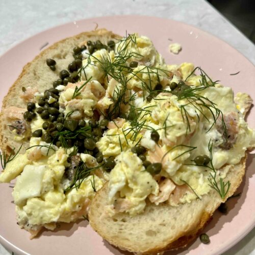 Eggs and Smoked Salmon Open Faced Sandwich