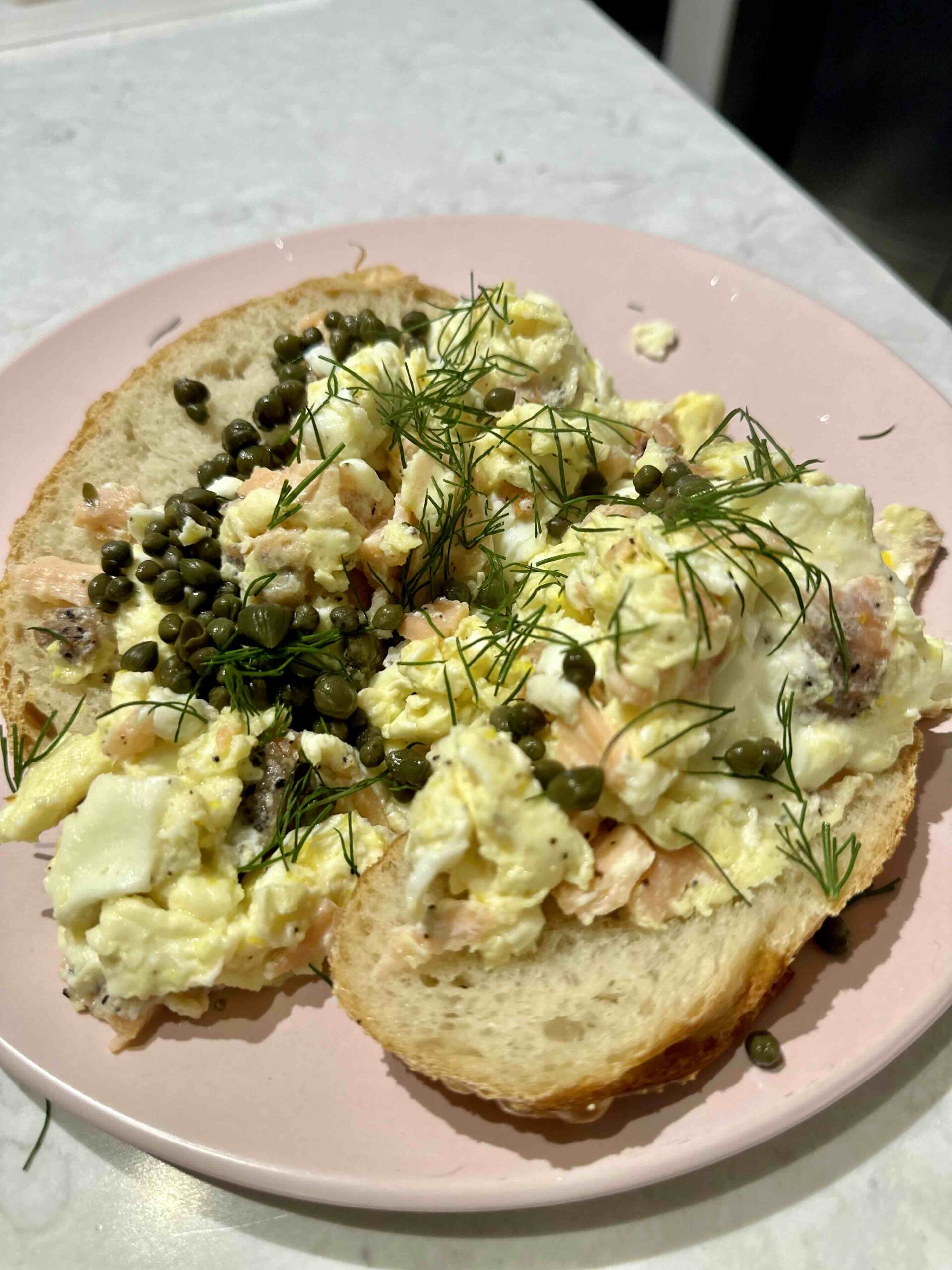 Eggs and Smoked Salmon Open Faced Sandwich